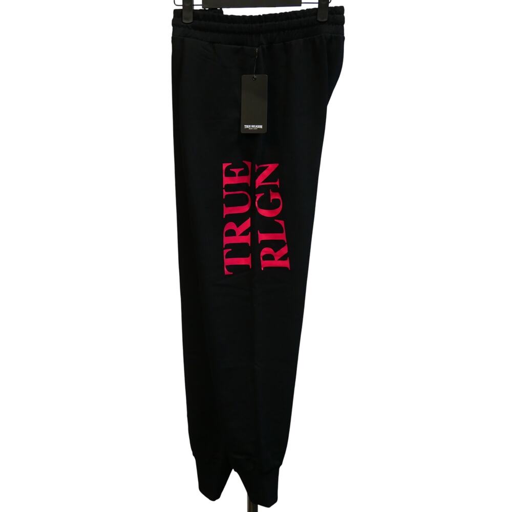 New Mens True Religion Logo Joggers Sweatpants Loungewear Black Small MSRP $109